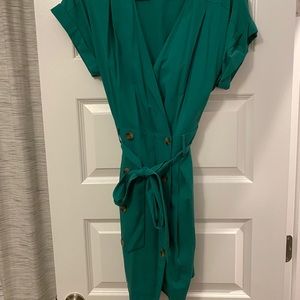 Green double button up dress
